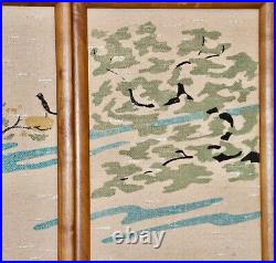 Vintage Mid Century Modern Triptych Belart Hand Painted On Grass Cloth Wall Art