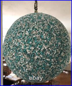 Vintage Mid-Century Modern Turquoise White Acrylic Pebble Globe Swag Lamp