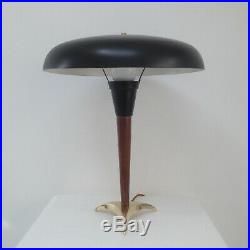 Vintage Mid Century Modern UFO Tripod Teak Brass Table Desk Lamp Danish Design