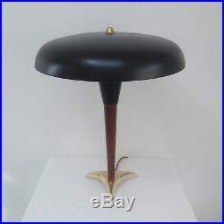 Vintage Mid Century Modern UFO Tripod Teak Brass Table Desk Lamp Danish Design