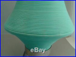 Vintage Mid Century Modern turquoise green Cone Beehive UFO tri-pod Lamp RETRO