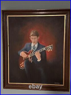 Vintage Mid Century Musician Guitar Playing Painting Artist Signed 1960s Retro