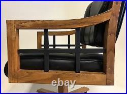 Vintage Mid Century Naugahyde Office Chair Faux Leather Modern Swivel Tilt Wood