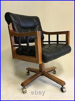 Vintage Mid Century Naugahyde Office Chair Faux Leather Modern Swivel Tilt Wood