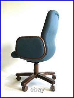 Vintage Mid Century Office Chair Blue Wood Danish Modern Ferrari Adjustable Tilt