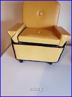 Vintage Mid-Century One-of-a-kind Yellow Blk Vinyl Cigarette Holder Chair 1950's