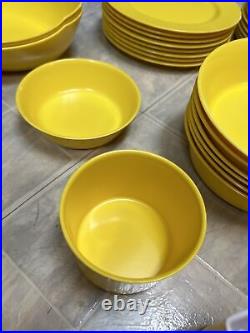 Vintage Mid Century Oneida Deluxe Dish ware Lemon Yellow Retro Dishes 42 Piece