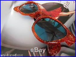 Vintage Mid Century Orange Glitter Bamboo Retro NOS Sunglasses with Blue Lenses