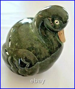 Vintage Mid Century Pottery Green Mallard Duck Statue Figurine Signed & Numbered