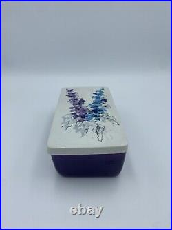 Vintage Mid Century Purple Floral Bagni Pottery Cigarette Box Italy Raymor
