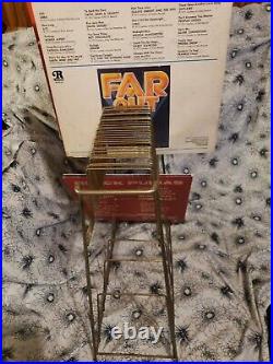 Vintage Mid Century Record Rack Stand LP Metal Wire Gold Tone. Aged Petina