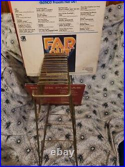 Vintage Mid Century Record Rack Stand LP Metal Wire Gold Tone. Aged Petina