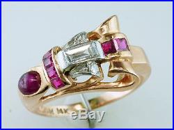 Vintage Mid Century Retro. 70ct Ruby & Diamond 14K Rose Gold Platinum Ring