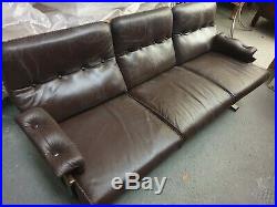 Vintage Mid Century Retro Danish Leather 3 Seater Sofa