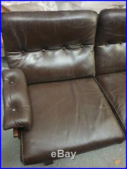 Vintage Mid Century Retro Danish Leather 3 Seater Sofa