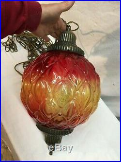 Vintage Mid Century Retro Hanging Ceiling Amber Glass Light Shade with Chain