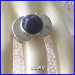 Vintage Mid Century Retro Modernist Sterling Silver Mod Ring Lapis Lazuri size N