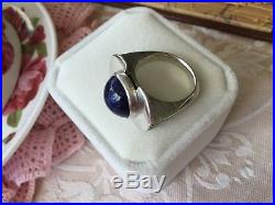 Vintage Mid Century Retro Modernist Sterling Silver Mod Ring Lapis Lazuri size N