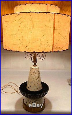Vintage Mid-Century Retro Table Lamp with Two Tier Fiberglass Shade Nice