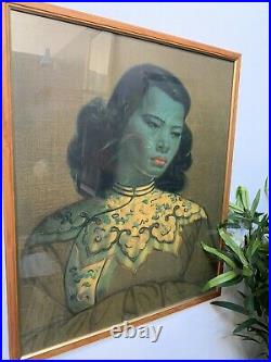 Vintage Mid Century Retro Tretchikoff Chinese Girl on Board framed Green Lady #2