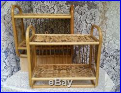 Vintage Mid Century Retro Wicker Rattan Bamboo Wall Shelf Towel Rack Cabinet