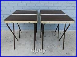 Vintage Mid Century Set of 4 TV Trays Tables & Stand Wood Grain 1960s MCM Atomic