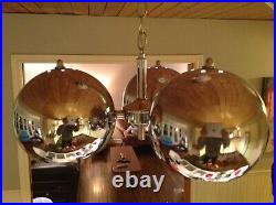 Vintage Mid Century Space Age Modern Pendant Tri-Globe Lamp Chrome Metal