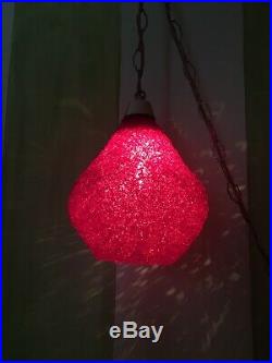 Vintage Mid Century Spaghetti Strap Lamp Hanging Swag Light Lucite Red Shade #2