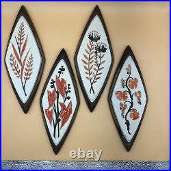 Vintage Mid Century Syroco Botanical Orange Diamond Shaped Wall Hangings