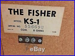 Vintage Mid Century THE FISHER KS-1 Speakers Slim Design Wood Den Lounge Retro