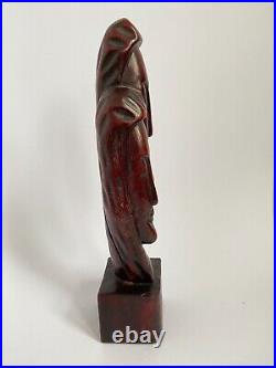 Vintage Mid Century Wood Statue Carving Faces Man Woman MCM Retro Modern 12
