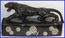 Vintage Mid-century Modern Black Ceramic Sportsman Panther Television Lamp