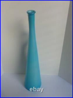 Vintage Mid-century Modern Stretched, Bent Cased Blue Glass Floor Vase