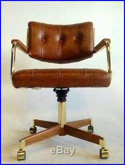 Vintage MidCentury Danish Clam Faux Leather Chromcraft Chair Office Cantilever