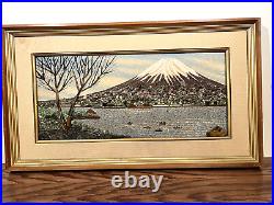 Vintage Midcentury Mount Fuji Asian Gravel Sand Pebble Wall Art Framed 33x19