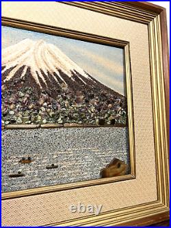 Vintage Midcentury Mount Fuji Asian Gravel Sand Pebble Wall Art Framed 33x19