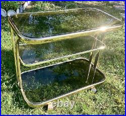 Vintage Milo Baughman Style mid century modern retro Chrome Glass Bar Tea Cart