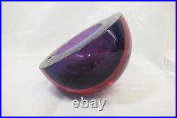 Vintage Murano Glass Geode Angled Bowl LARGE Purple Mid Century Modern Sommerso