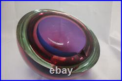 Vintage Murano Glass Geode Angled Bowl LARGE Purple Mid Century Modern Sommerso