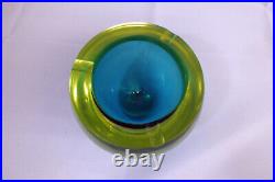 Vintage Murano Glass Geode Bowl LARGE Blue Yellow Mid Century Modern Sommerso