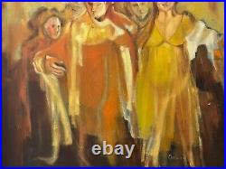 Vintage Old Mid Century Modern Figural Abstract Oil Painting, Marchese 1950s