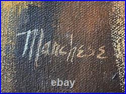 Vintage Old Mid Century Modern Figural Abstract Oil Painting, Marchese 1950s