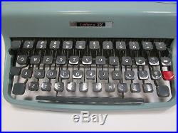 Vintage Olivetti Lettera 32 typewriter blue green retro mid century