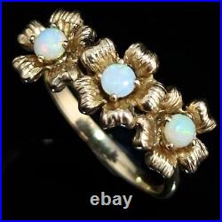 Vintage Opal 14k Yellow Gold Flower Ring Wave Band Estate Retro Mid Century Gift