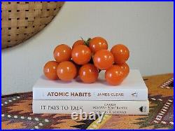 Vintage Opaque ORANGE Lucite/Acrylic GRAPES CLUSTER on Branch + Leaves Mid-MOD