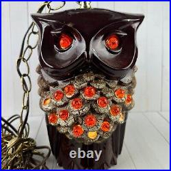 Vintage Owl Swag Lamp MCM Ceramic Glazed Hanging Light Retro MID CENTURY MODERN