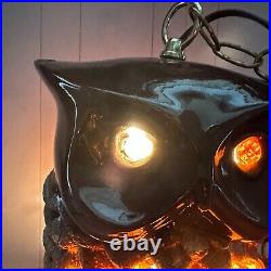 Vintage Owl Swag Lamp MCM Ceramic Glazed Hanging Light Retro MID CENTURY MODERN