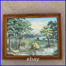 Vintage PAINT BY NUMBER Mid Century Craft Master Oil Painting Framed Landscape