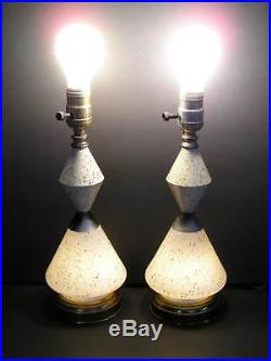Vintage Pair Mid Century Modern MetalGlass Lamp Speckled Metal and Glass Retro