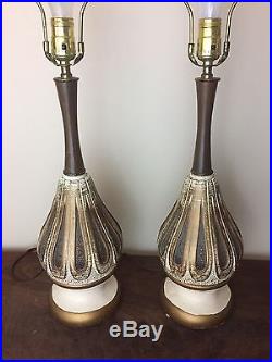 Vintage Pair Of Mid Century Modern Retro Table Lamps Black Gold Mcm